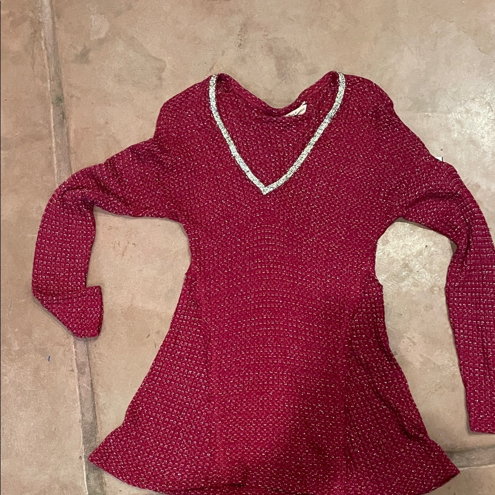 Juicy Couture Burgundy V-Neck Sweater with Silver Trim